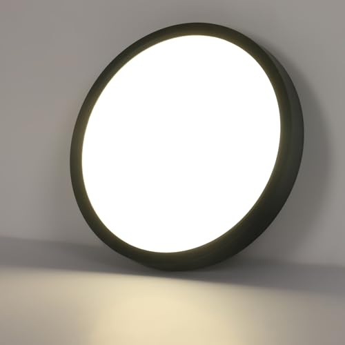 Deckenlampe LED, Deckenleuchte LED Flach 18W 2025LM, IP40 Wasserfest Rund Badezimmer Lampe, Küchenlampe Neutralweiß 4500K, Deckenbeleuchtung LED Schwarze für Wohnzimmer Schlafzimmer Flur, Ø23CM