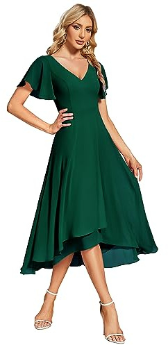 Ever-Pretty Women's V Neck Chiffon Evening Gowns Chiffon Wedding Guest Dress Dark Green 10UK