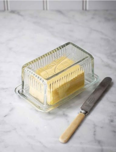 Generic Louella Clear Glass Butter Dish with Lid, Vintage Retro American Ribbed Glass Butter Container, Kitchen Accessory, House Warming Present, Kitchen Foodies Gift