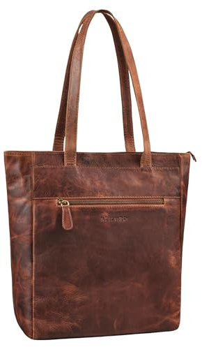 STILORD Nara Zeitlose Leder Shopper Damen Handtasche zum Umhängen groß Vintage Tote Bag Ledertasche Schultertasche Elegante Damen-Tasche Uni Arbeitstasche Echtleder Farbe:prestige - braun