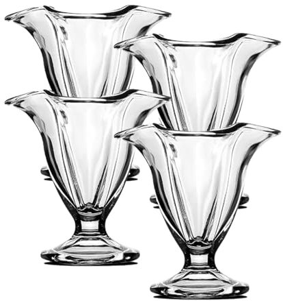 JUANIO Lot de 4 coupe à glace avec pied, verre à dessert fruit, gobelets dégustation en verre - Diamètre 11.6 x Hauteur 11.8 cm