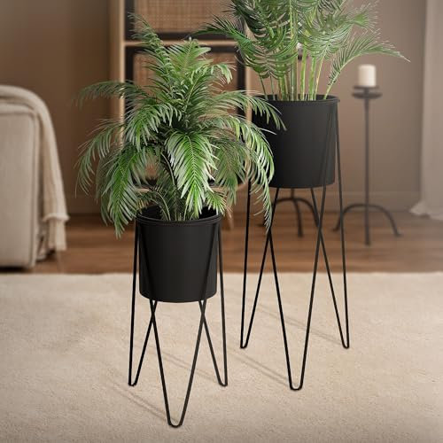 ML-Design Set di 2 Portafiori Nero 27x27x48,5 cm 35,5x34x75 cm in Acciaio Struttura in Metallo Porta Piante Porta Vasi da Fiori 2 Pezzi Supporti Fioriera Decorazione Vasi Fiori da Interno Esterno