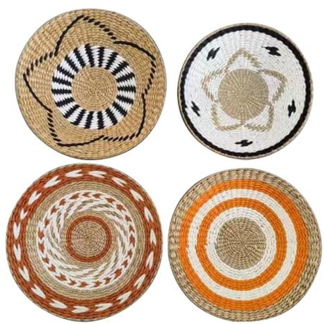 Mokylor 4 Pezzi Cesto da Parete Intrecciato Appeso, Fatto a Mano Decorativo Rustico Boho Cesto da Parete Decor Rotondo Seagrass Rattan Wall Art Decor per la Cucina di Casa Tavolo della Fattoria Soggio