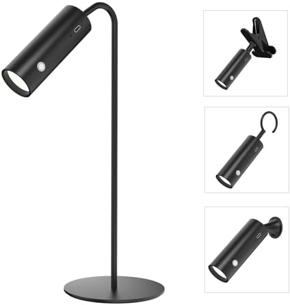 EMKE LED Tischlampe Kabellos Schreibtischlampe Schwarz, USB Tischlampe Dimmbar Touch Tischleuchte, Magnetische 360° einstellbare Abnehmbare Leselampe Wandleuchte Desk Lampe Klein