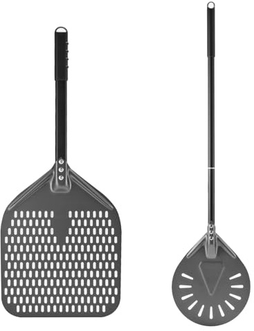 Newmeto 12 Inch + 9 Inch Perforated Pizza Peel Set, Pizza Turning Peel with Metal Handle, Pizza Spatula Paddle for Homemade Pizza Oven Accessories