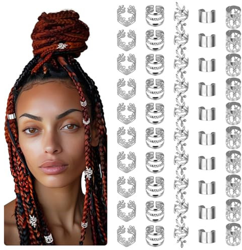 Molain 50 Stück Dreadlocks Schmuck, Haar Schmuck Braids Schmuck haarschmuck Gold Haarschmuck Festival Haarperlen zum Klipsen Verstellbar Metallene Haar Geflecht Ringe für Dreadlock-Zubehör, Haar-Zöpfe