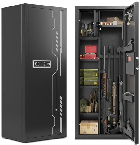 KAER 8-12 Multifunction Gun Safe for Rifle and Guns, Large Safe for Rifle and Shotguns, Electronic Gun Cabinet with Pull Out Shelf and Rifle Shelf