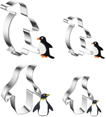 4 Stück Ausstechformen Pinguin, Keksausstecher Plätzchen, Ausstecher Tiere, Plätzchen Ausstecher Edelstahl, Plätzchenausstecher für Weihnachten Halloween Cookie cutter Pinguin Geschenke für Kuchendeko