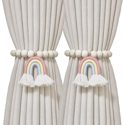 HEVIBK 2 Stück Vorhang Raffhalte Regenbogen Boho Vorhanghalter,zur Dekoration von Wohnzimmer, Büro und Schlafzimmer