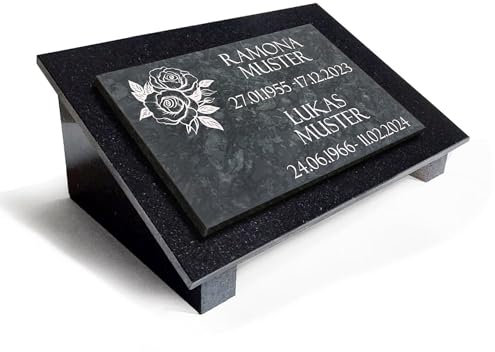 Generisch Grabplatte Grabstein Granit mit MARMOR+Unterplatte+Stützen+Gravur 40x30cm MA20
