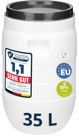 Garronda 35 litros Barril BPA-Libre y Barril para Piensos, Boca Ancha, Depósito de Agua y Contenedor con Tapa para Sauerkraut, Cuba para Lluvia, Salmuera para Carne GD-0087, Blanco