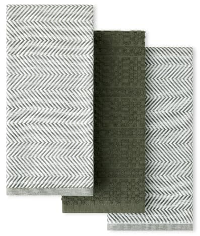 KitchenAid® Evergreen Design Series Heavyweight Textured Oversized Kitchen Towels 3-Pack Set, Absorbent 100% Cotton, Dual-Purpose, Deep Forest Green, 18x28