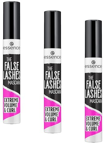 essence THE FALSE LASHES MASCARA EXTREME VOLUME & CURL, Schwarz, volumengebend, schwunggebend, vegan, ohne Mikroplastikpartikel, Nanopartikel frei, ohne Parfüm, 3er Pack (10ml)
