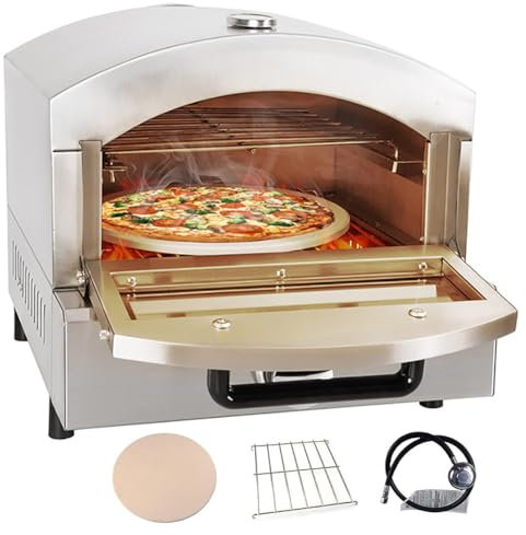 Gas Pizza Oven, Double-deck Drawer Pizza Cooker with 12 Inch Pizza Stone, Temperature Detector, Viewing Glass, Control Knob, Stainless Steel Pizza Maker for Indoor and Outdoor Picnic