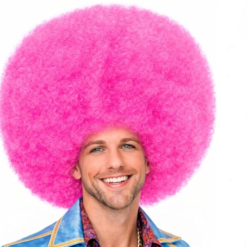 Hatstar XL Afro Perücke | Kraushaar Lockenkopf Perücke | Rasta Afroperücke | Kostüm Hippie Accessoire für Karneval und Fasching (pink)