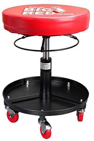 OZBMA Tabouret de Garage Roulant pneumatique Mobile avec Plateau d'équipement et 5 roulettes, siège à roulettes mécanique réglable en Hauteur de 54 cm à 42 cm