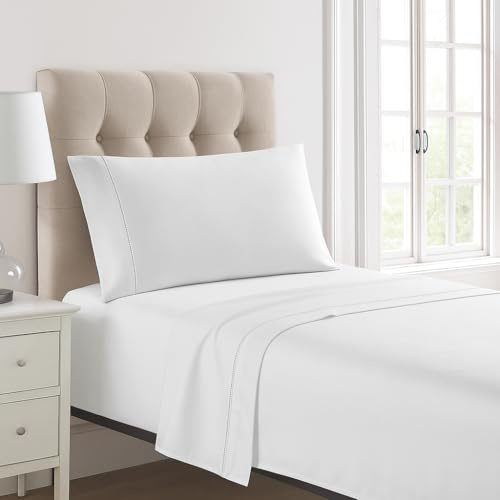 NORA HOME Parure de Lit 90x200 Blanc. Draps de Lit Coton Satiné 300 Fils Qualité Hôtel 5*. Ensemble de Draps 3 Pièces: 1 Drap Housse 90x200, 1 Drap Plat 165x270 et 1 Taie Oreiller 45x95 - Verona