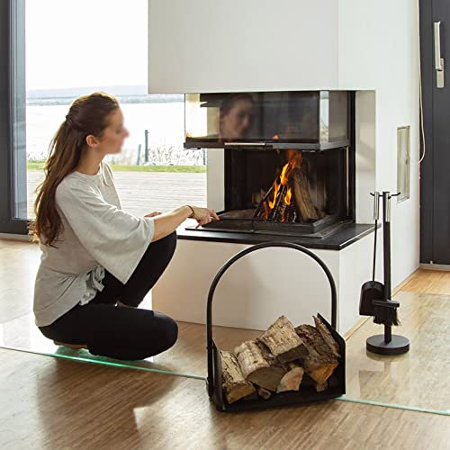 Panier à bûches en métal de 45,7 cm pour rangement intérieur et extérieur noir pour cheminée, porte-bois de chauffage et support pour l'organisation de la maison