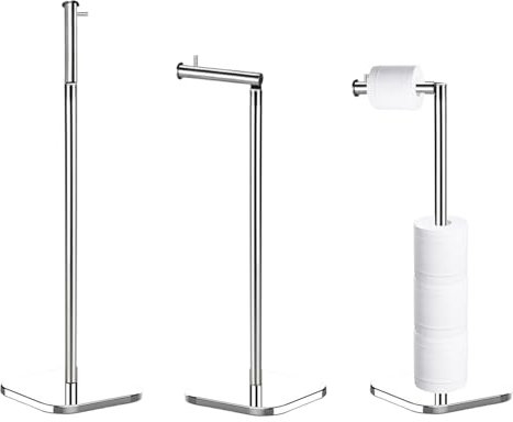 Toilet Roll Holder Free Standing with Heavy Duty Base, Stainless Steel Toilet Roll Holder for 6 Rolls, Stylish Chrome Finish, Practical Design Toilet Roll Storage Stand for Bathroom (Silver)