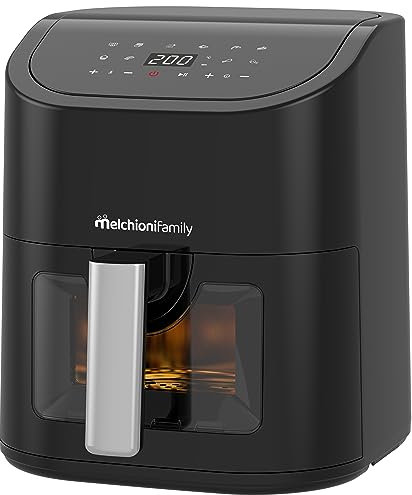 Melchioni Family | Friggitrice ad Aria MARIANNA, Capacità 5,2 litri, con Finestra Trasparente e Display Digitale, Air Fryer Senza Olio con 9 Programmi, 50-200°, Colore Nero (Ricondizionato)