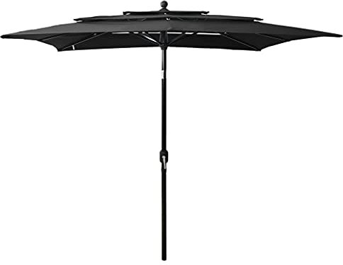 LLEZKBR Ombrellone da giardino a 3 ripiani con asta in alluminio, 2,5 x 2,5 m, colore: Nero