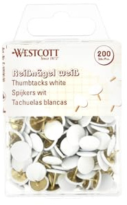 Westcott E-10590 00 Lot de 200 punaises Blanches avec revêtement en Plastique Diamètre de la tête 10 mm