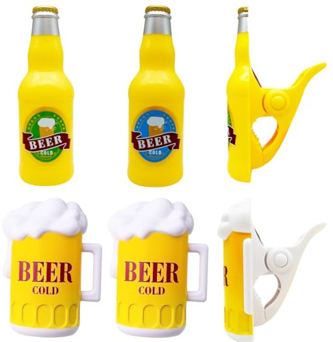 KBIBCK 4 Pieces Beach Towel Clips, Creative Beer Bottles Towel Clips, Towel Clips for Sun Loungers, Large Laundry Clothes Pegs, Beer Beach Towel Clip for Sun Lounger, Beach Chairs, Patio, Pool Chair