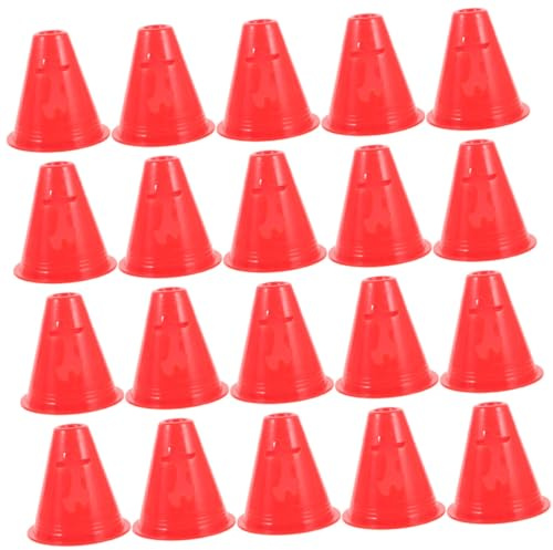 Happyyami 20 Stück Fußball Trainingshütchen Kleine 8cm Kunststoff Kegel Rot Tragbar für Rollschuh und Sporttraining Kinder Sport Übungskegel Outdoor