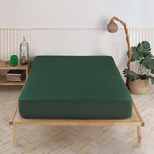 Vency Premium Jersey Spannbettlaken 90x200cm Dunkelgrün - Spannbetttuch 100% Baumwolle, Bettlaken 90x200 Bis 35 cm Matratzenhöhe Dunkelgrün