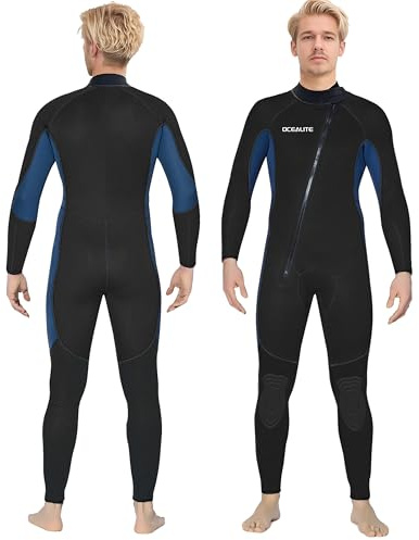 Ocealite Men’s Front Zip Full Wetsuit, 3mm 4/3mm 5/4mm Neoprene Wetsuits for Surfing, Diving, Snorkeling, Swimming, Flatlock or Blind-Stitch, PU Knee Pads (Mens 3mm Navy Blue, XXX-Large)