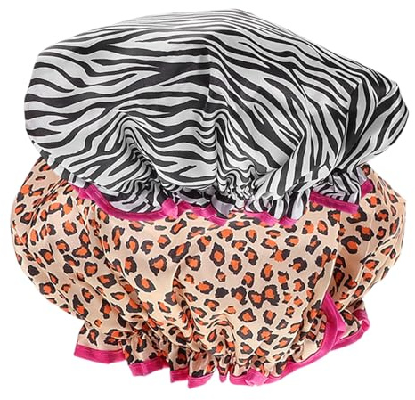 NIYANGLE 2pcs Shower Cap Reusable for Home Use Double Layer Elastic Bath Hat for Women and Boys and Girls