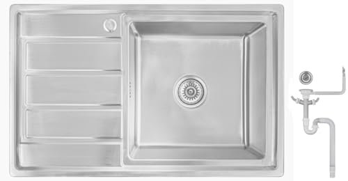 Preero-80x50x21,R18 Fregadero de cocina, de acero inoxidable 304, 1,0MM, Rectangular,1 Seno,escurridor a la izquierda
