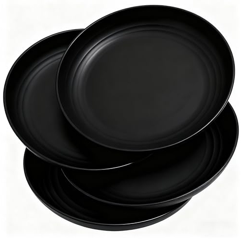Lot de 4 assiettes plates en plastique incassables, réutilisables, légères, adaptées pour pique-nique, camping et barbecue, assiettes à dessert pour adultes, enfants, camping, micro-ondes