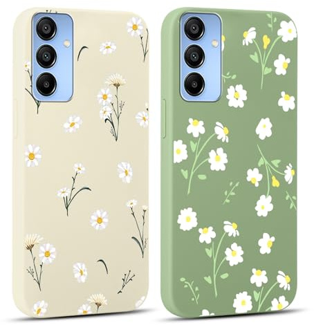Xylota 2 st fodral för Samsung Galaxy A15 5G 6,5 tum, Aesthetic Flower Case, Flickor Kvinnor Tunn Silikon TPU Stötsäker Reptålig Stötsäker Skyddshölje för Samsung A15, Grön Beige