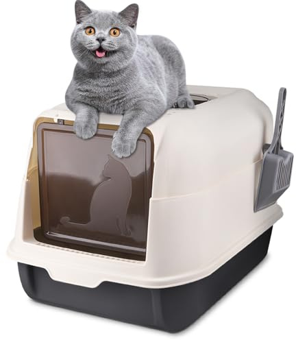 OHMG Katzenklo, Katzentoilette mit Deckel+Zubehör Inklusive Schaufel und Matte,Katzen Klo Geschlossen Groß, XXL Cat Litter Box,Ausziehbares Tablett (Schwarz-36 * 51 * 34cm)