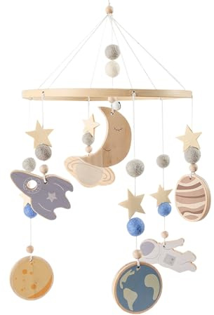 Holdes Mobile Pour Lit Bébé | Décor En Bois Pour Chambre Bébé,Mobile Musical Tournant À 360 Degrés Avec Motif Planète Et Fusée Pour Nuit Et Literie