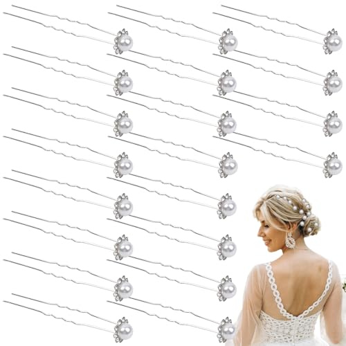 KEJOL 20 Pärl Hårnålar, Eleganta Blomster Håraccessoarer med Strass, För Kvinnor och Flickor, Bröllop, Fest, Vardagsbruk (Vit)