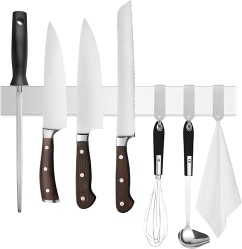 Tysonir 12 Inch Stainless Steel Magnetic Knife Holder,Strong and Secure Magnetic Knife Rack for Metal Kitchen Utensils,Silver