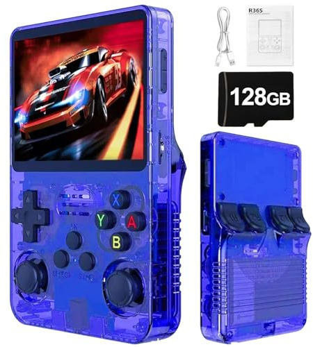 R36S Console Di Gioco Portatile Retrò -20000 Giochi Classici Batteria Da 2500mAh, Schermo Da 3,5 Pollici HD, Mini Console Di Gioco Portatile Per Adolescenti E Adulti-Blue||128G