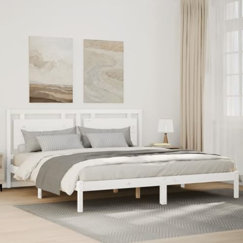 HaoChrymec Massivholzbett Extra Lang ohne Matratze Weiß, Massives Kiefernholz, Robustes Design, Praktisches Kopfteil, polsterbett, doppelbett, Für Schlafzimmer, 200x220 cm