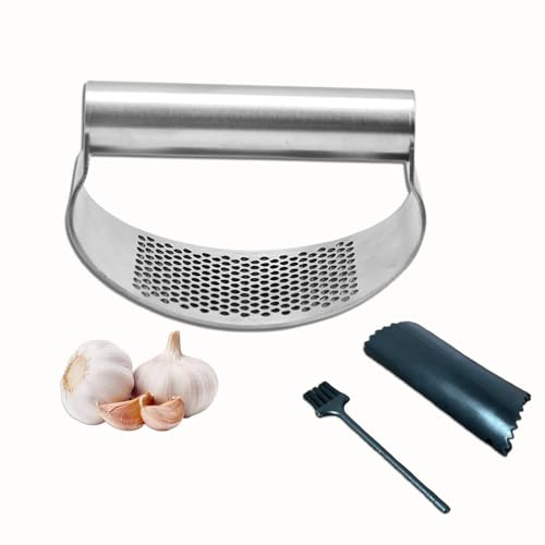 Presse-ail en acier inoxydable avec tube d'épluchage en silicone et brosse de nettoyage, presse-ail et gingembre de qualité alimentaire