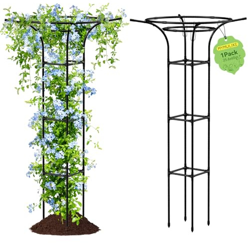 MYMULIKE Rankhilfe für Kletterpflanzen, 165cm Höhenverstellbarer Pilzkopf-Pflanzenstütze, Rostfreie Metall-Rankhilfe für Rosen, Tomaten, Gurken, Blumen, Garten-Obelisk-Rankhilfe für Topfpflanzen