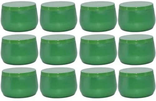 IKFGTJRE Ljusglas, runda ljusglas, 12 stycken, 120 ml, reseburkar, krämbehållare, kosmetisk arrangör, teburkar, mini metalllåda (högergrön, 88 x 56 mm))