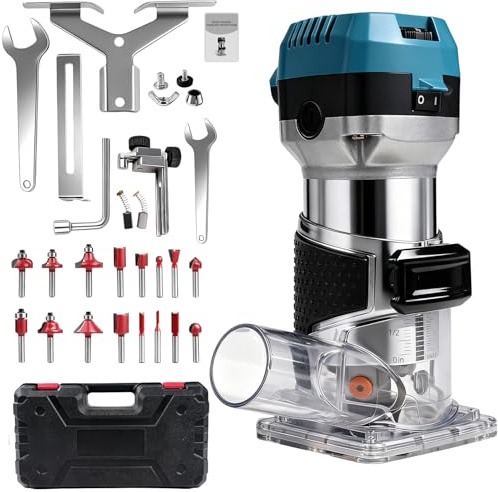 Victool Fresadora de Madera 1000 W, 6 Velocidades Variables, Fresadora Multifunción con Juego de Brocas 16 Piezas y Bolsa de Herramientas, Diámetro de Pinza de 6,35 y 8 mm