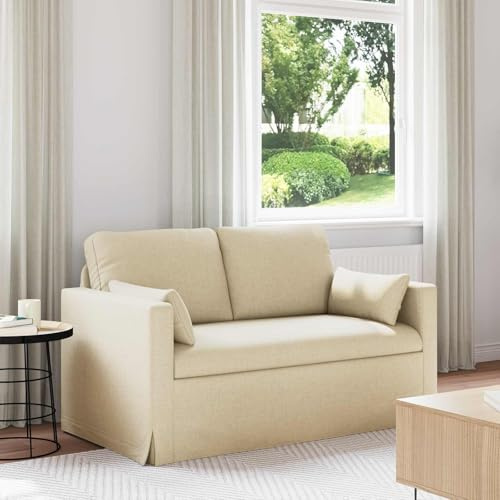 Augerqir Sofá de tela crema 139 x 78 x 80 cm dos plazas con marco de metal y reposabrazos de madera, ergonómico, modular para salón y oficina, conjunto de tapicería estable con cómodo acolchado de
