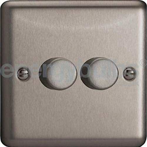 Varilight Double V-Dim Rotary 2-Way Dimmer 2 x 60-400W - Value Matt Chrome With Brushed Steel Knob, HS83