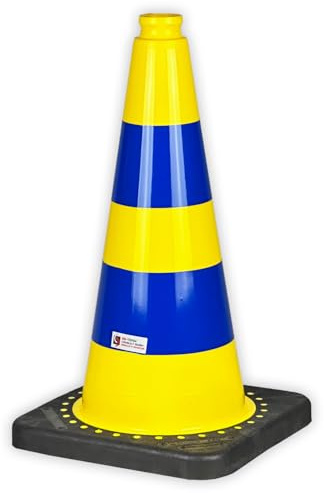 UvV-Flex Leitkegel 50 cm gelb mit 2 blauen Folienstreifen - Reflektionsklasse RA1