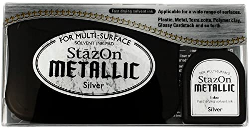 Tsukineko StazOn Metallic Stempelkissen zum Stempeln-Silber, Groß-Deckend-Archivierung, Silberfarben, L
