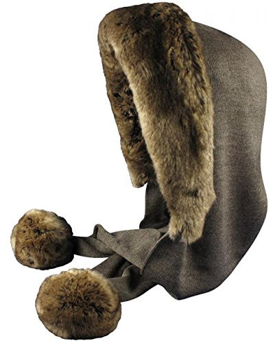 Gebeana Lumia Pompon Schalhaube Damen - Made in Germany Strickschal Damenschal Haube Winter Herbst-Winter - One Size braun