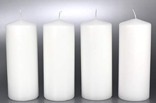 4er-Set Stumpenkerze weiß, 15 x 6 cm - 4707 - Kerzenrohling rund 150/60 mm - Für Tischkerzen, Osterkerzen.